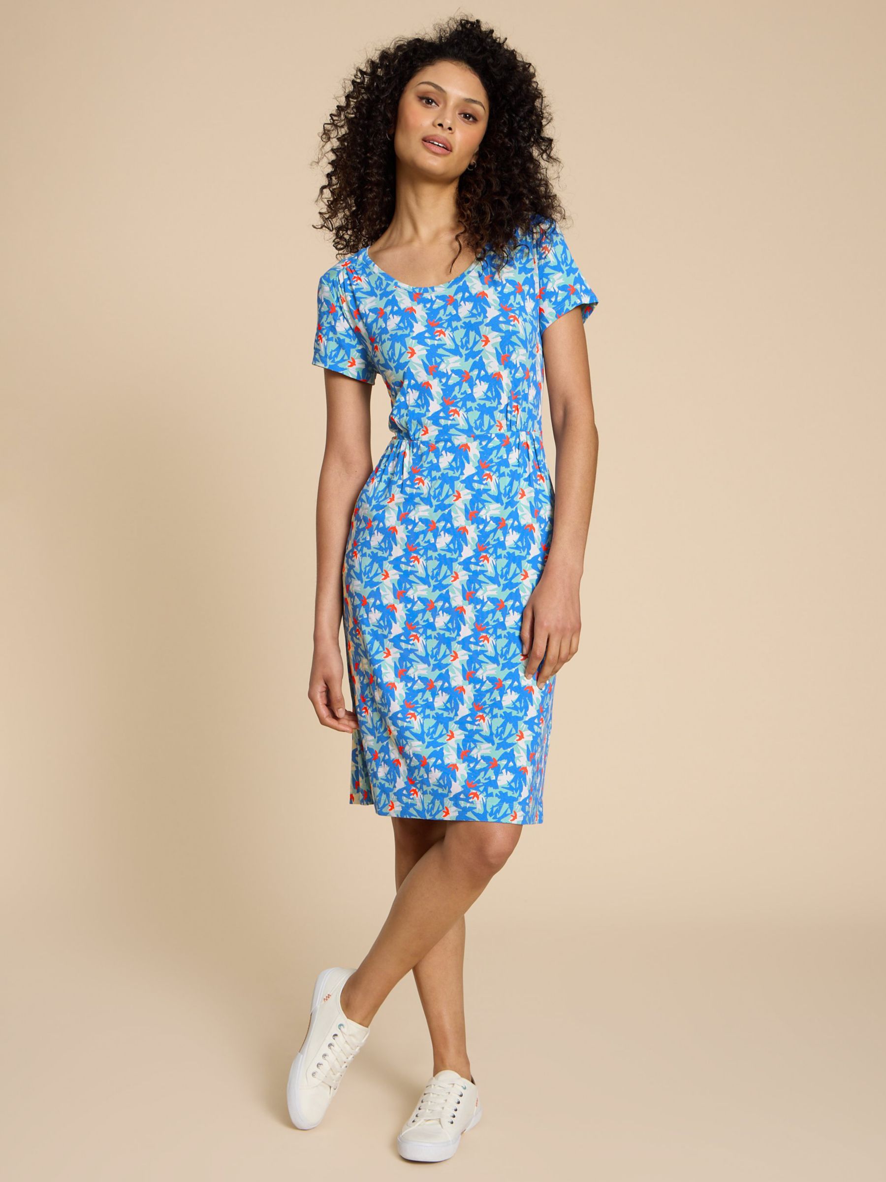 White Stuff Tallie Abstract Print Jersey Dress, Blue/Multi, 6