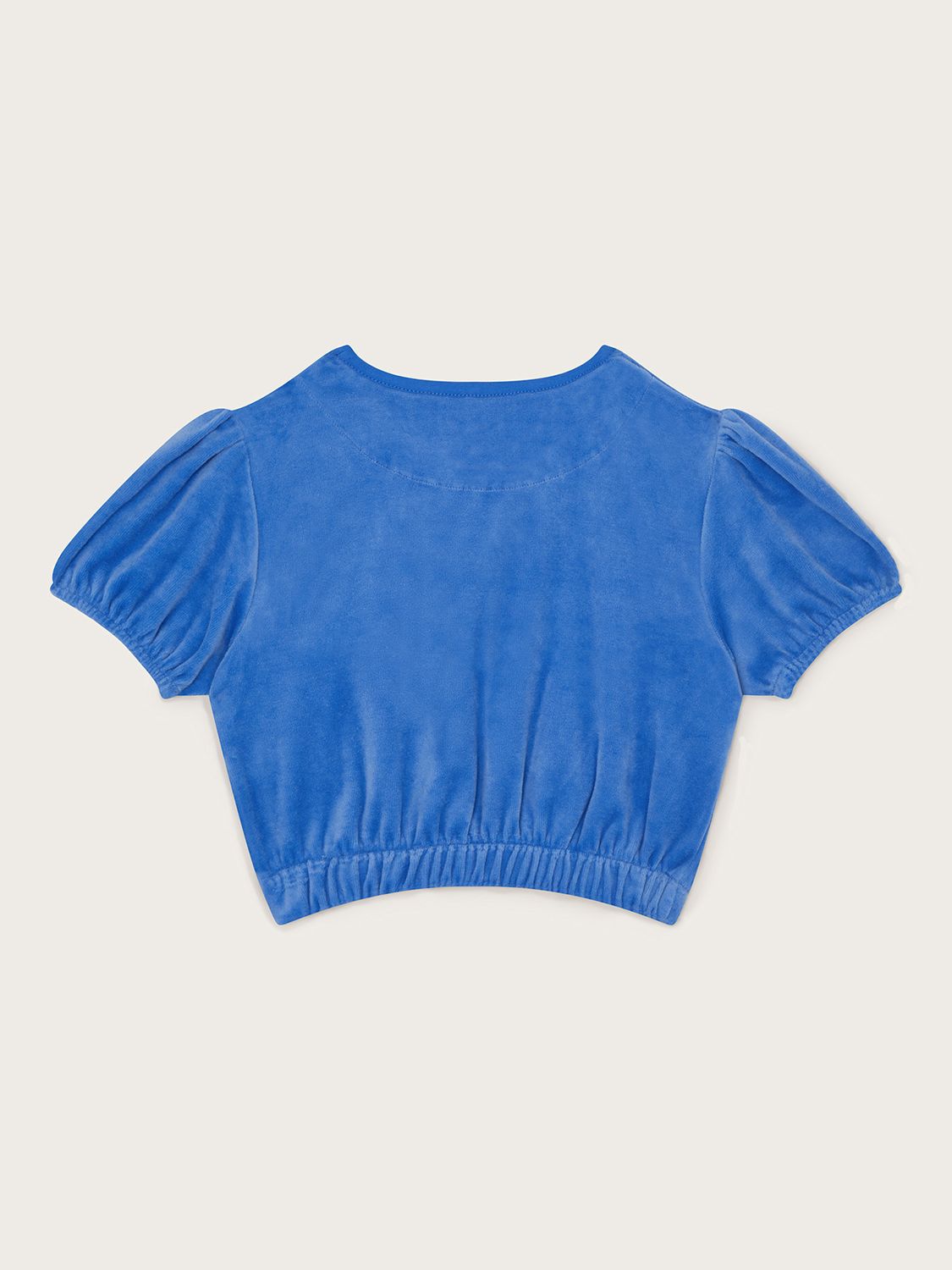 Monsoon Kids' Daisy Velour Puff Sleeve Top, Blue, 3-4 years