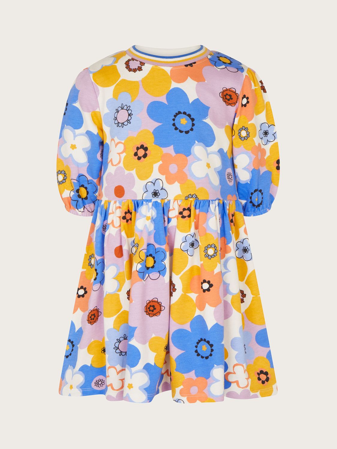 Monsoon Kids' Retro Floral Print Dress, Multi, 3-4 years