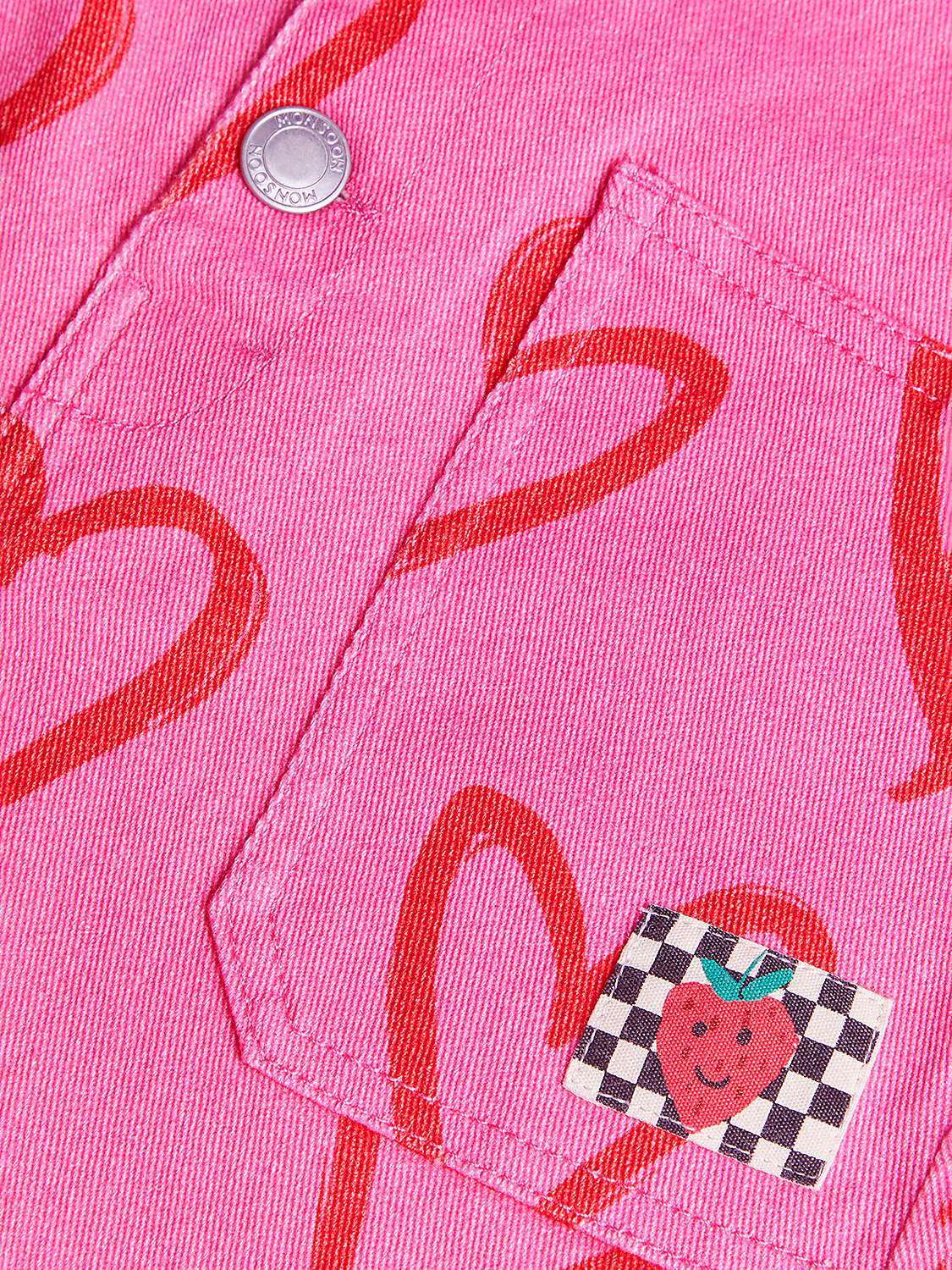 Buy Monsoon Kids' Heart Print Denim Short Dungarees, Pink Online at johnlewis.com