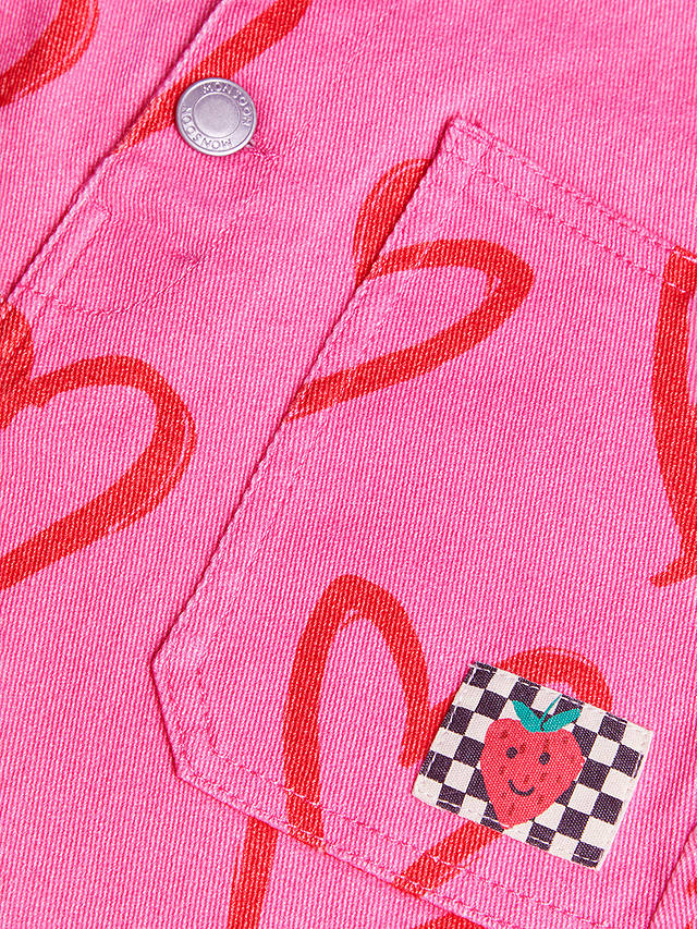 Monsoon Kids' Heart Print Denim Short Dungarees, Pink