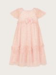 Monsoon Baby Issey Rose Motif Spot Ruffle Occasion Dress, Pale Pink