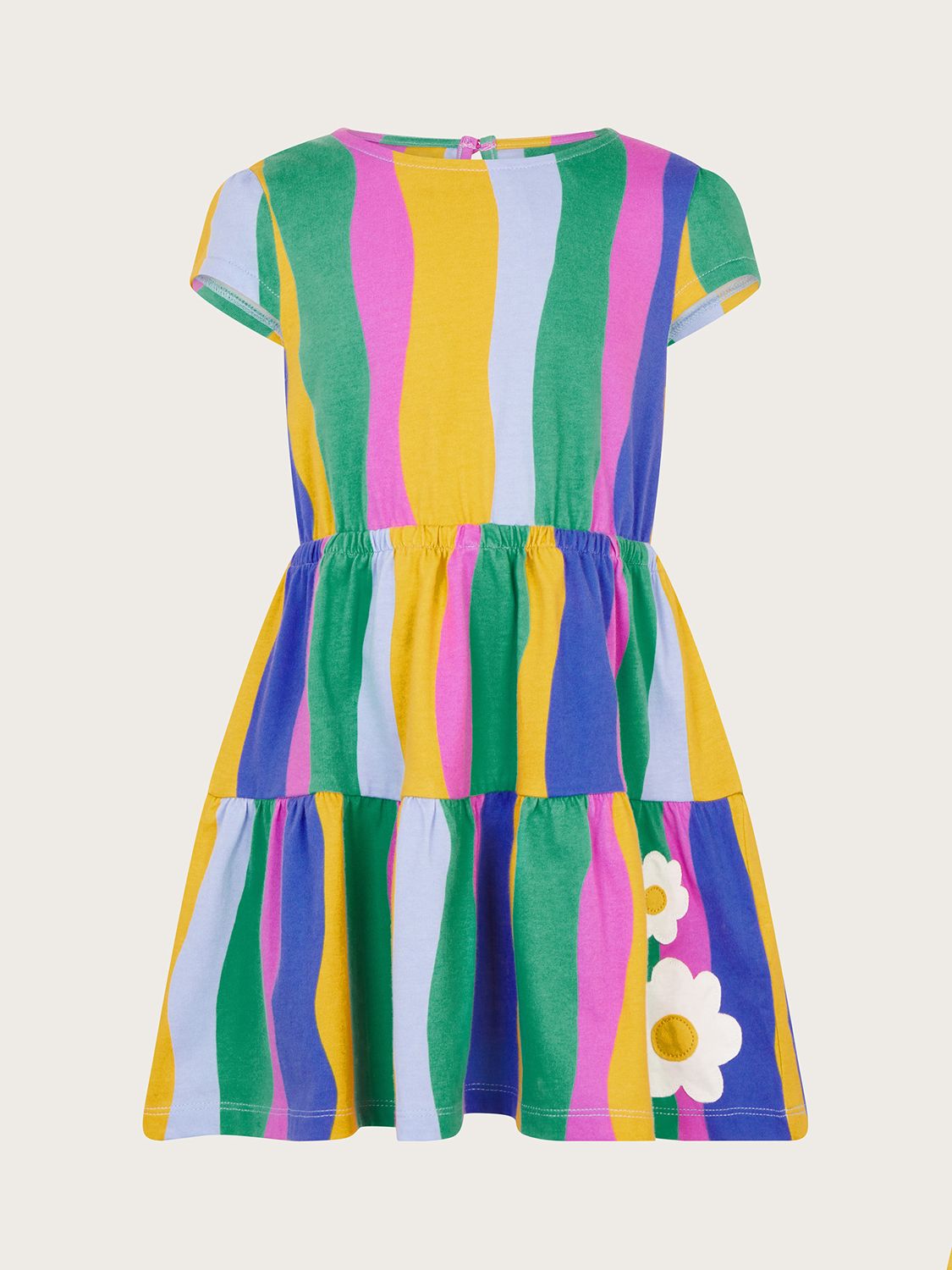 Monsoon Kids' Wavy Stripe Daisy Motif Dress, Multi, 3-4 years