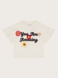 Monsoon Kids' You Are Amazing Crochet Flower T-Shirt, White/Multi