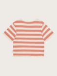 Monsoon Kids' Coral Rib Stripe Ruffle Hem Top, Orange