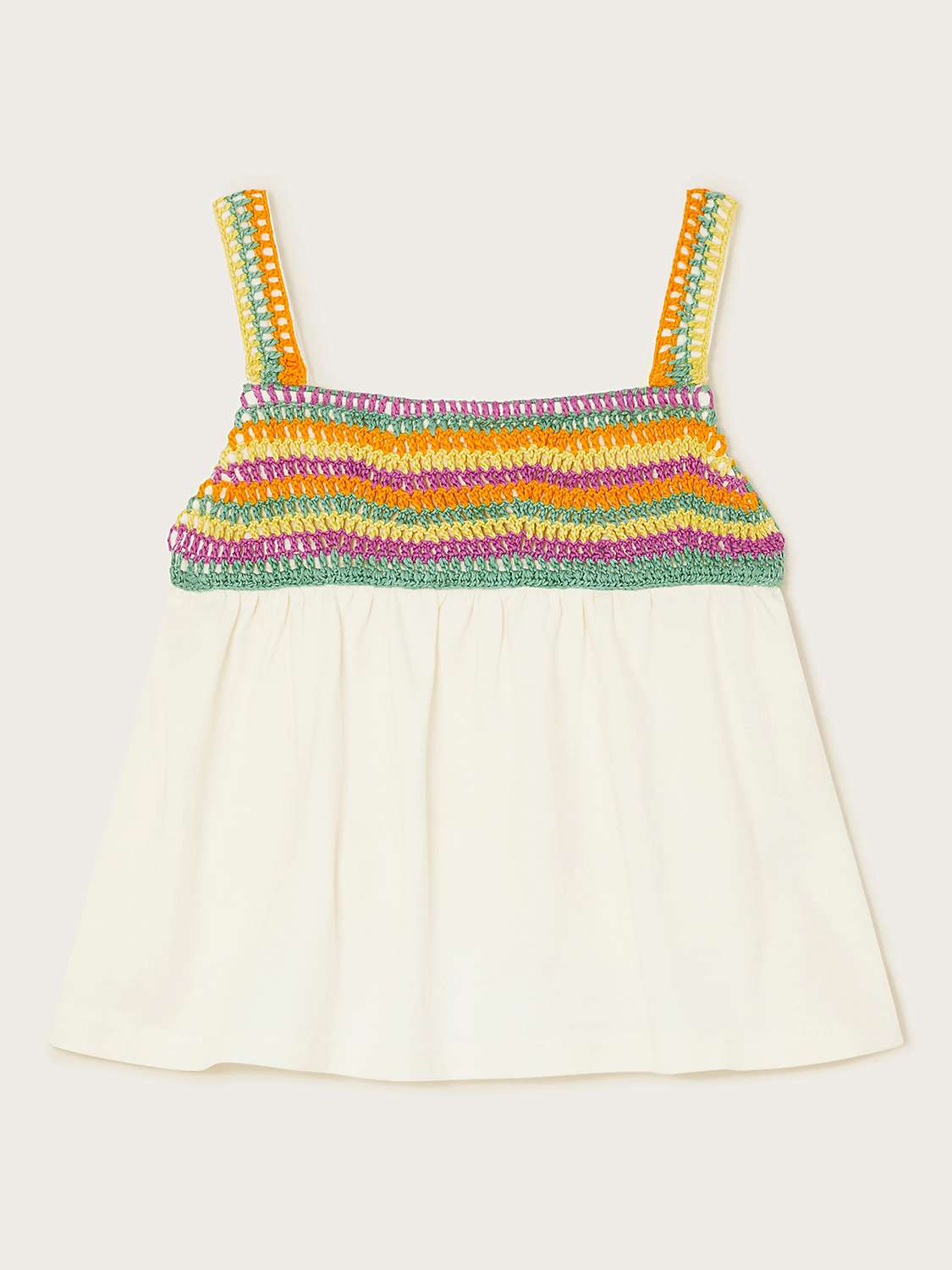 Buy Monsoon Kids' Sun Crochet Detail Vest Top, Ivory/Multi Online at johnlewis.com