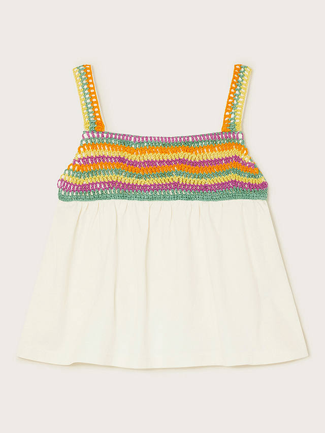 Monsoon Kids' Sun Crochet Detail Vest Top, Ivory/Multi