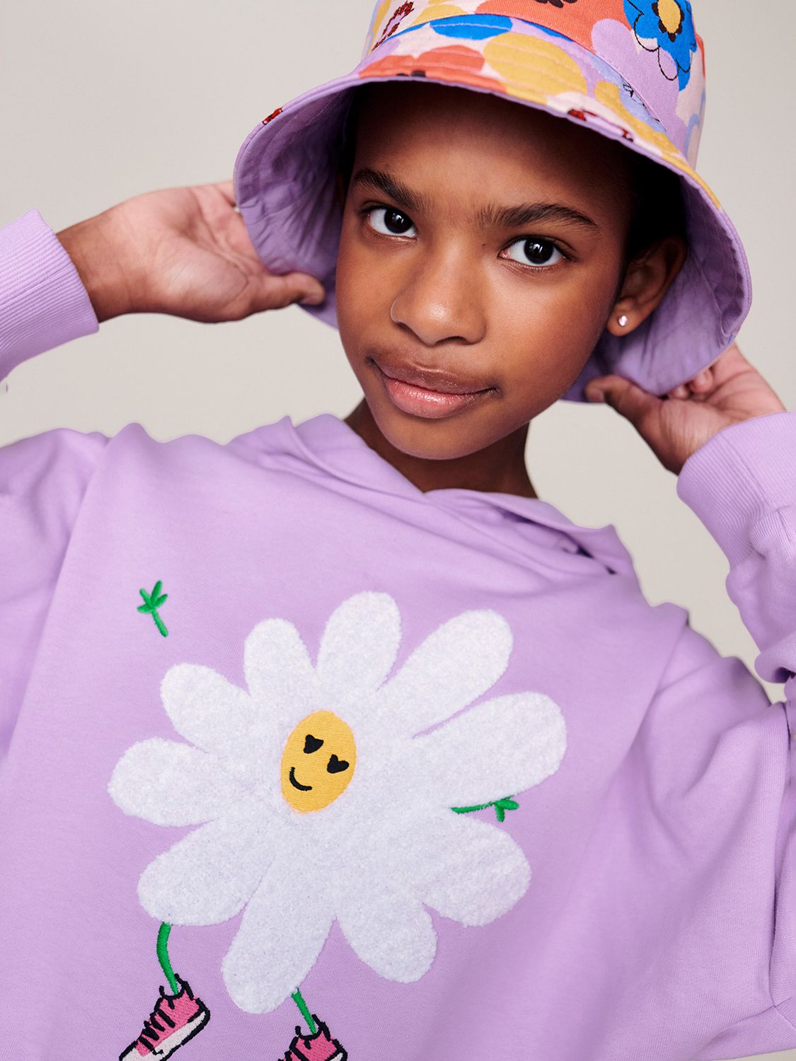 Buy Monsoon Kids' Fun Daisy Brushed Back Hooded Sweatshirt, Lilac Online at johnlewis.com