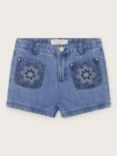 Monsoon Kids' Applique Flower Denim Shorts, Blue