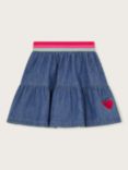 Monsoon Kids' Strawberry Motif Denim Ruffle Skirt, Blue