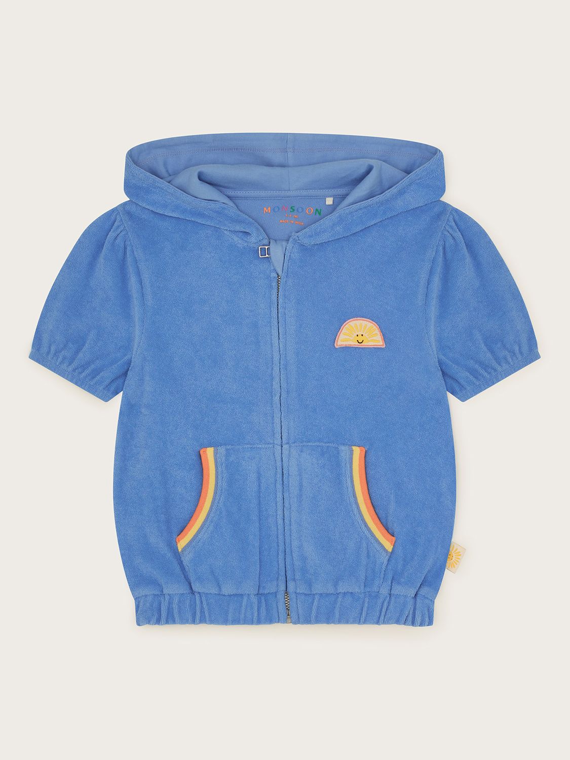 Buy Monsoon Kids' Towelling Zip Up Short Sleeve Hoodie, Blue Online at johnlewis.com