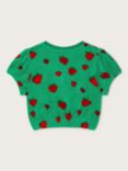 Monsoon Kids' Fun Stawberry Print Velour Short Sleeve Top, Green/Multi