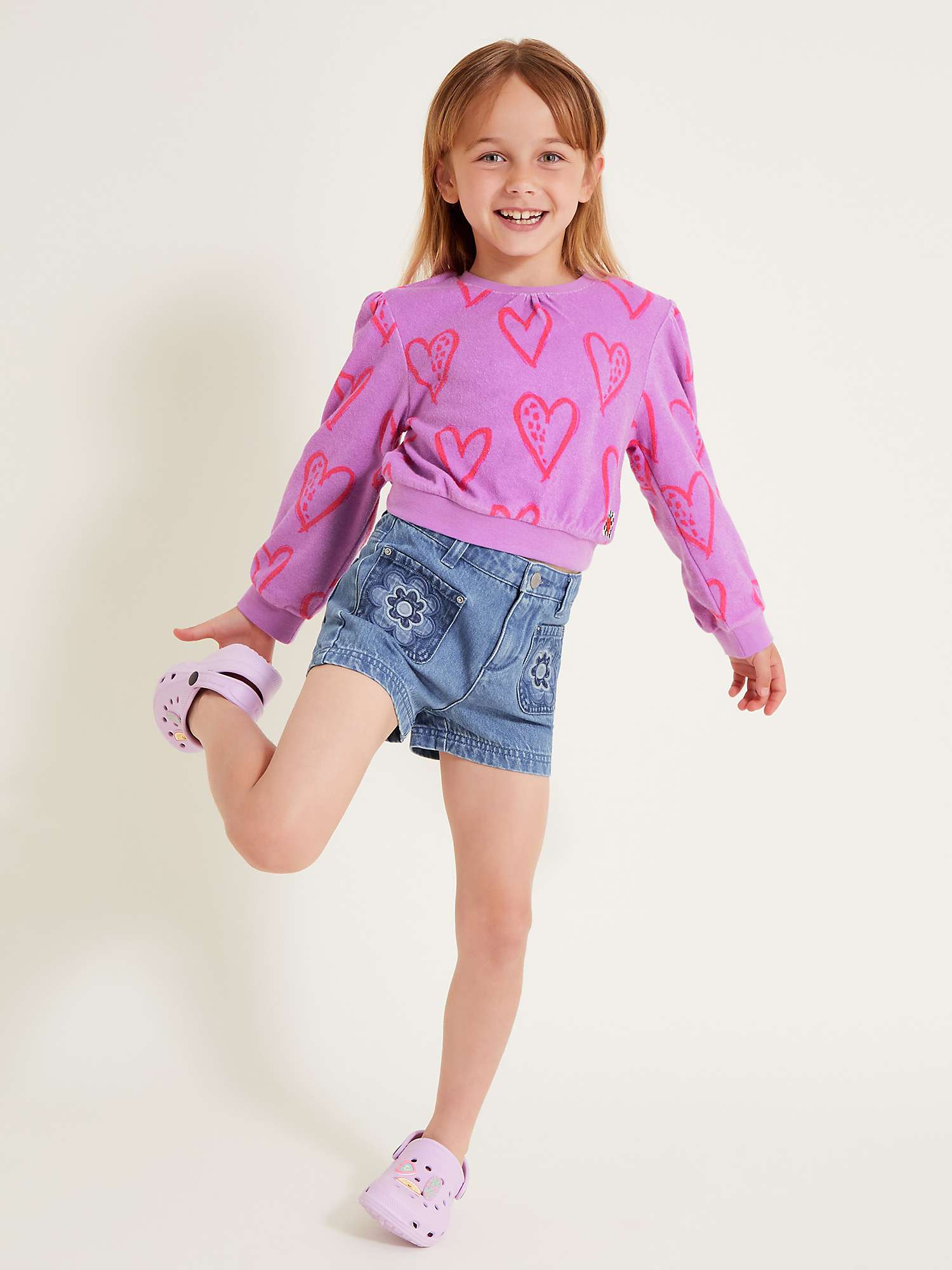 Buy Monsoon Kids' Heart Print Towelling Top, Lilac Online at johnlewis.com