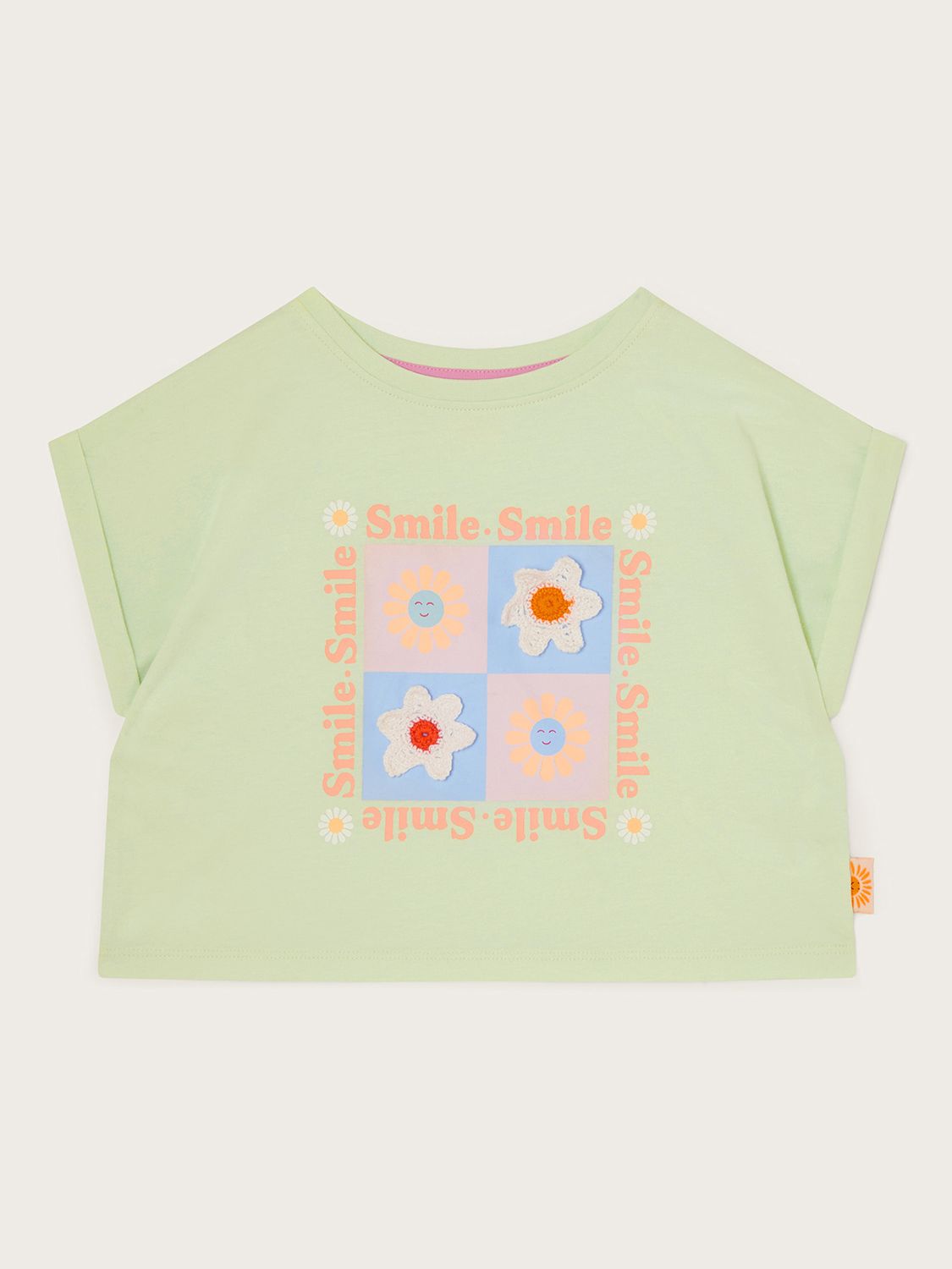 Monsoon Kids' Smile Crochet Daisy T-Shirt, Mint, 3-4 years