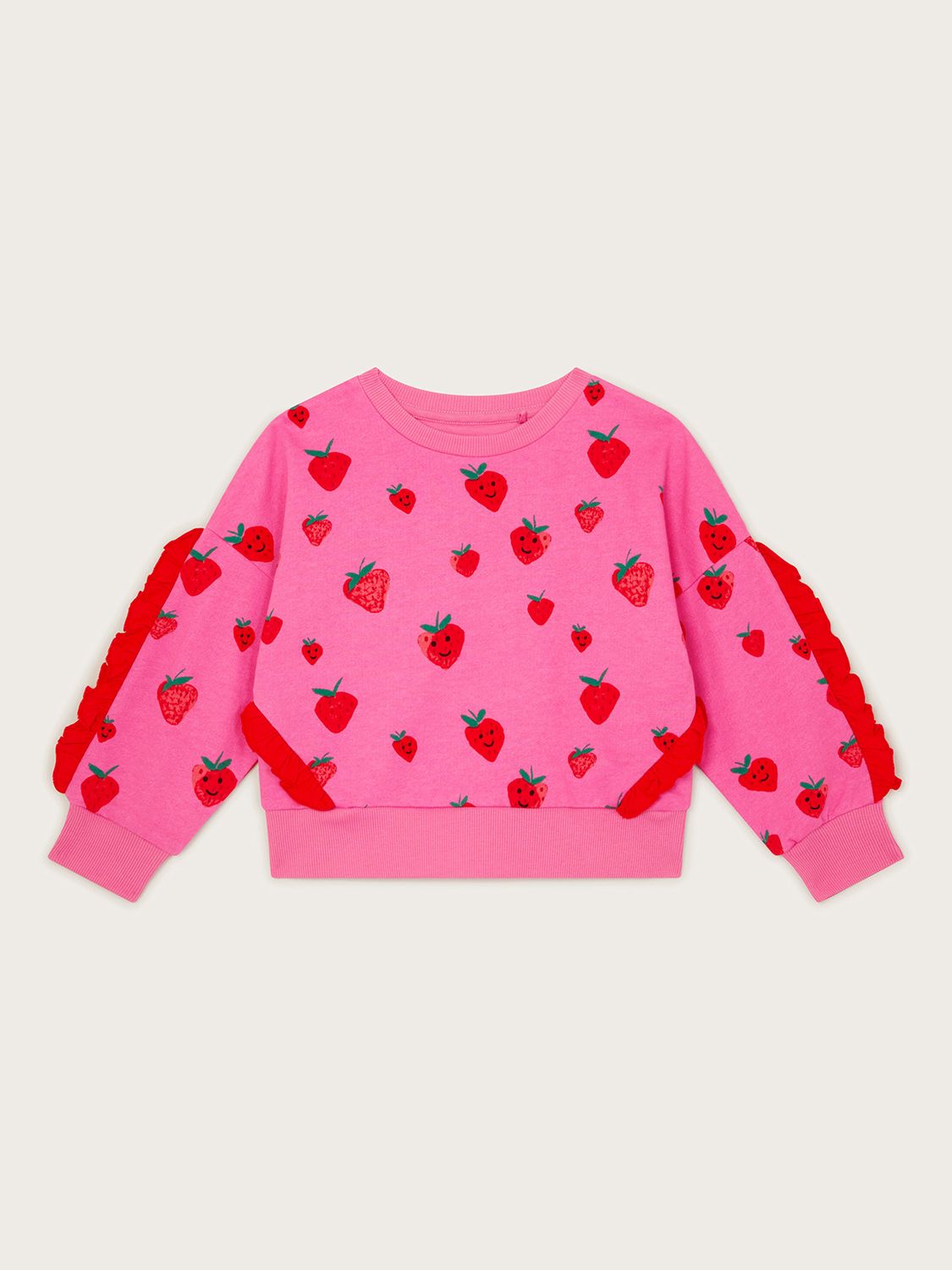 Buy Monsoon Kids' Sally Strawberry Ruffle Sweatshirt, Pink Online at johnlewis.com