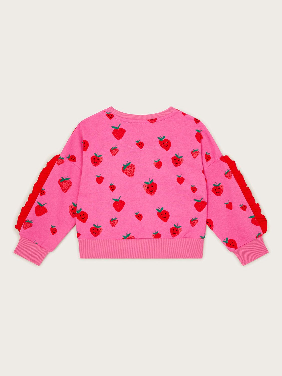 Monsoon Kids' Sally Strawberry Ruffle Sweatshirt, Pink, 3-4 years