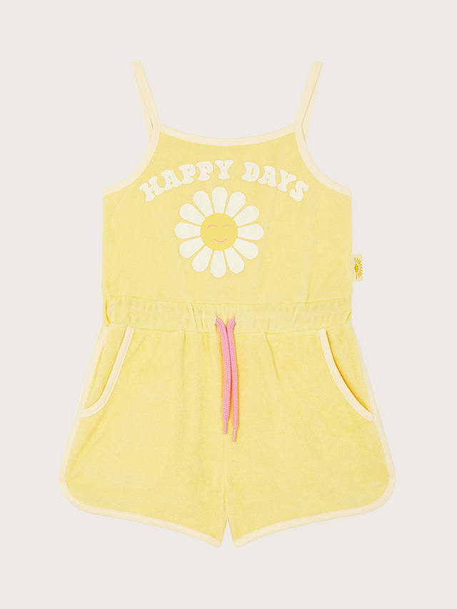 Monsoon Kids' Happy Days Towelling Playsuit, Yellow