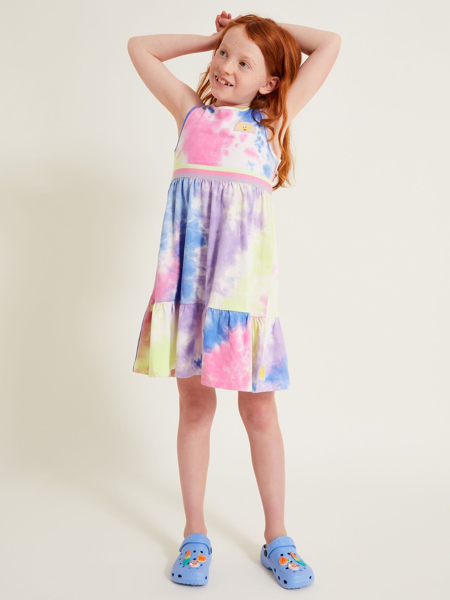 Monsoon Kids' Tie Dye Tiered Dress, Multi, 3-4 years
