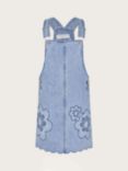 Monsoon Kids' Floral Denim Pinafore Dress, Blue
