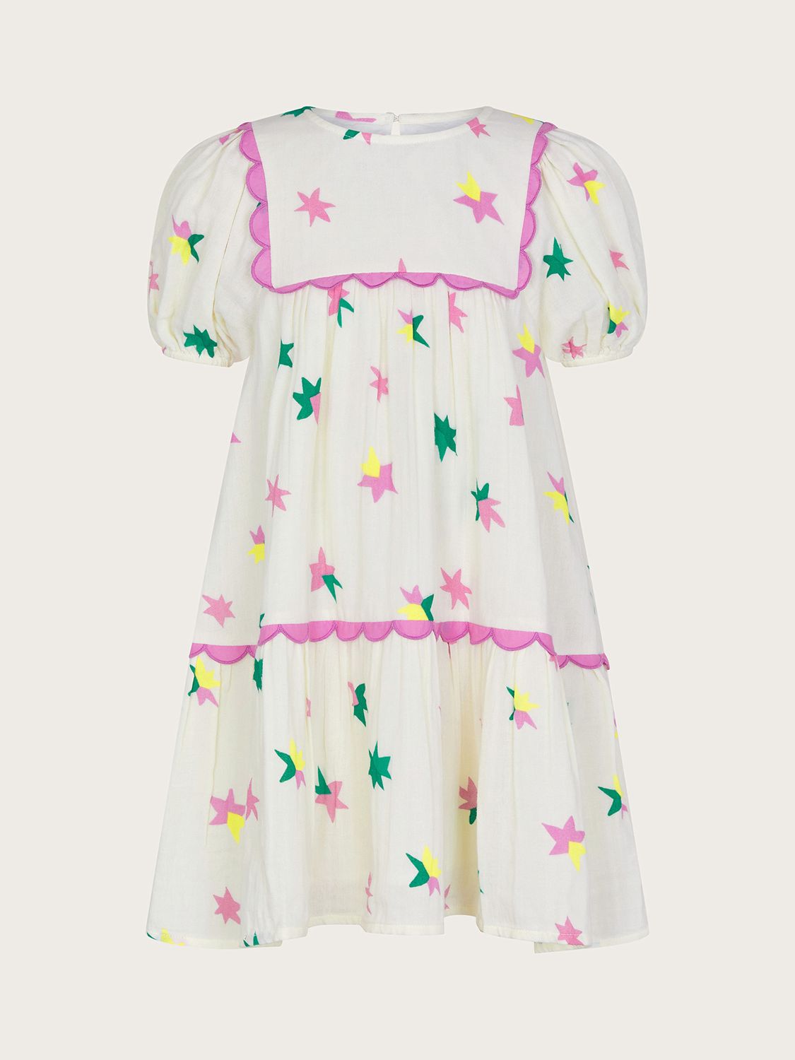 Monsoon Kids' Star Print Cheesecloth Dress, Ivory, 3 years