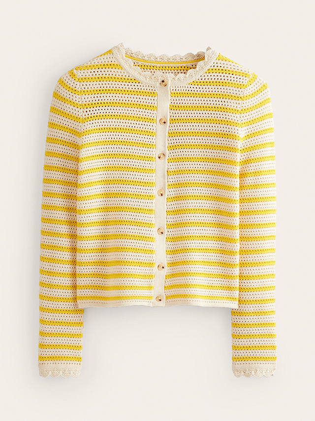 Boden Textured Scallop Cardigan, Ivory/Yellow