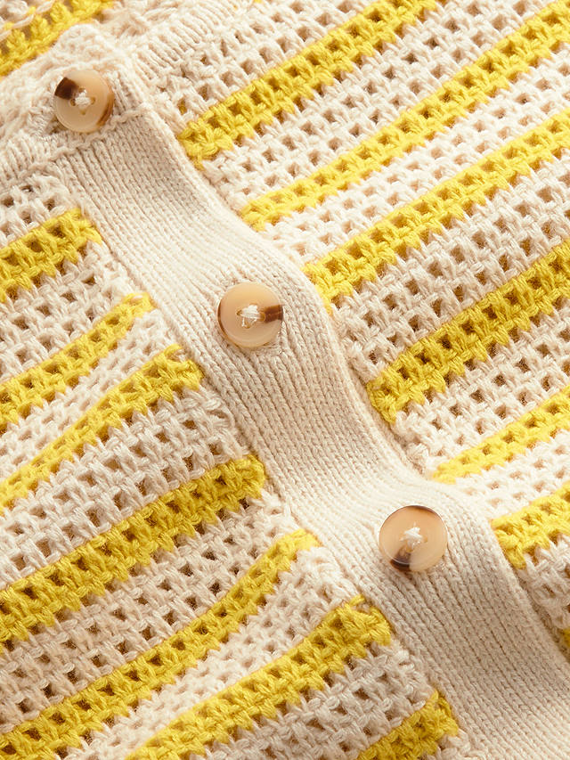 Boden Textured Scallop Cardigan, Ivory/Yellow