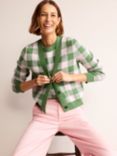 Boden Gingham Cashmere Blend Cardigan, Green/Orchid Pink, Green/Orchid Pink