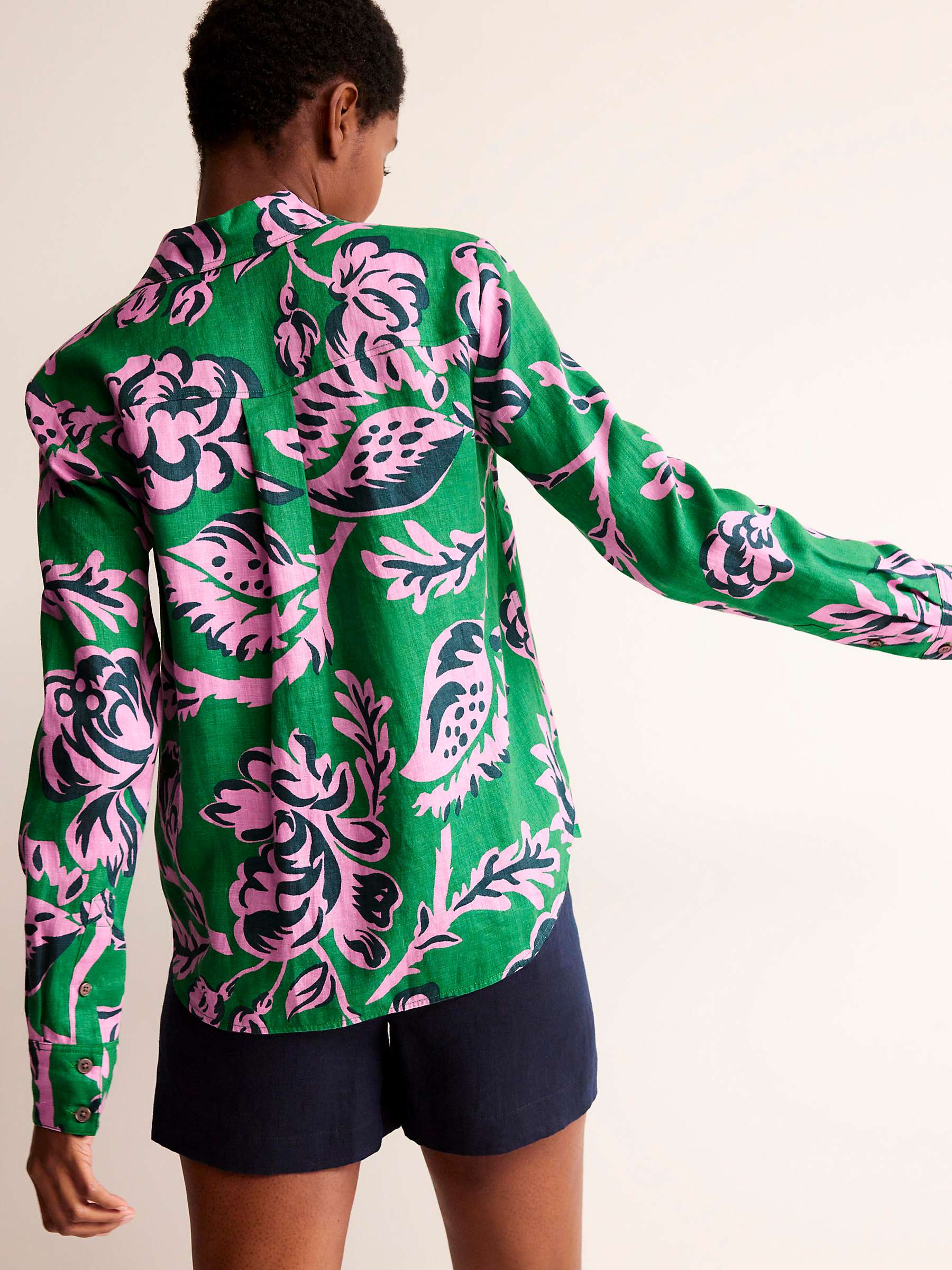Buy Boden Sienna Large Floral Print Linen Shirt, Green/Rose Blush Online at johnlewis.com