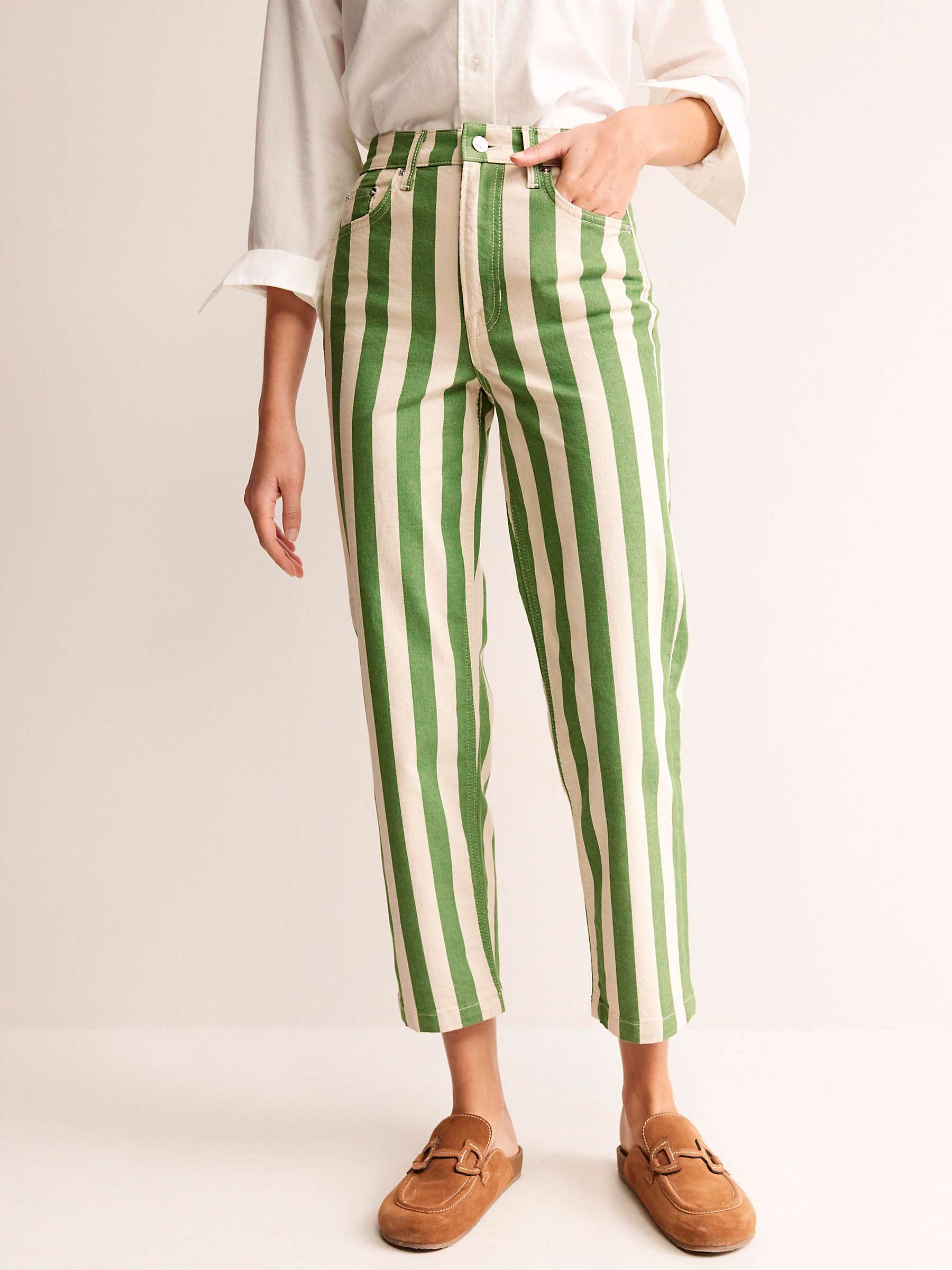Buy Boden Striped Cotton Straight Jeans, Green/Ivory Online at johnlewis.com