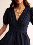 Boden Broderie Midi Tie Cotton Dress, Navy, Navy