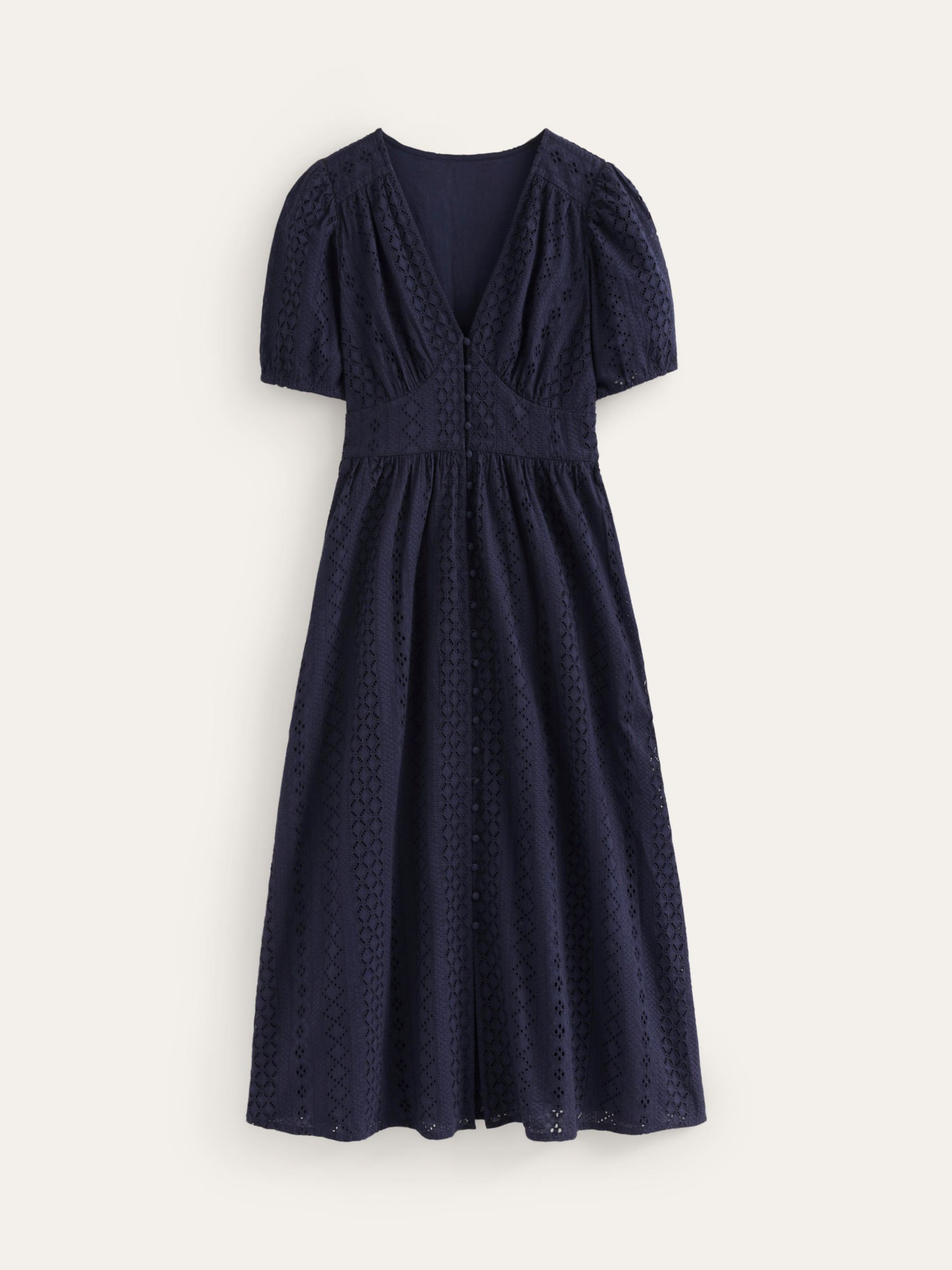 Boden Broderie Midi Tie Cotton Dress, Navy, 8