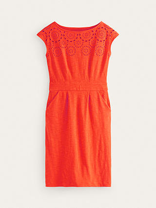 Boden Florrie Broderie Jersey Dress, Mandarin Orange