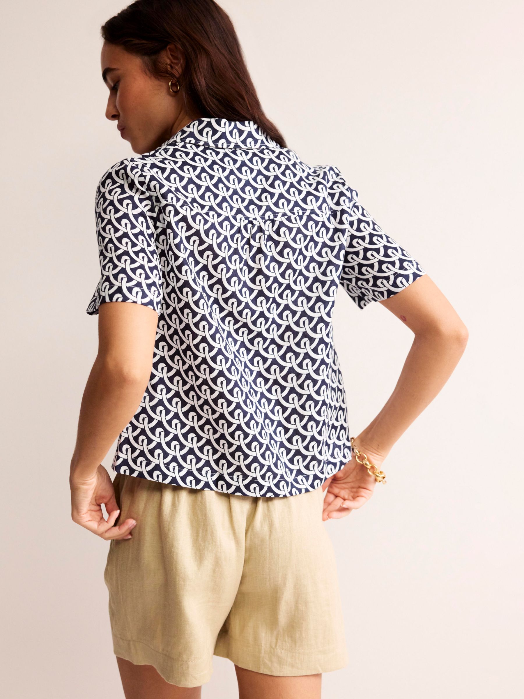 Buy Boden Hazel Geometric Terrace Print Linen Shirt, Navy Online at johnlewis.com