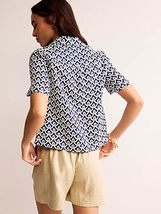 Boden Hazel Geometric Terrace Print Linen Shirt, Navy