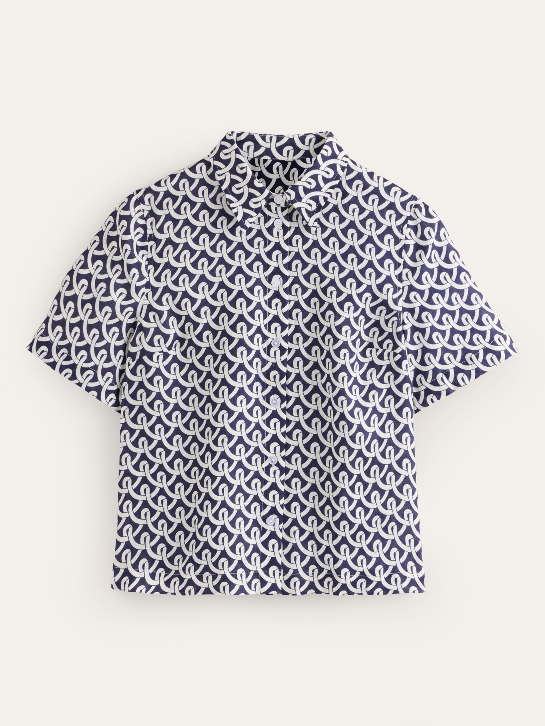 Buy Boden Hazel Geometric Terrace Print Linen Shirt, Navy Online at johnlewis.com