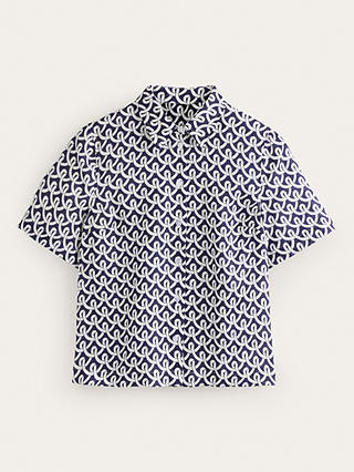 Boden Hazel Geometric Terrace Print Linen Shirt, Navy