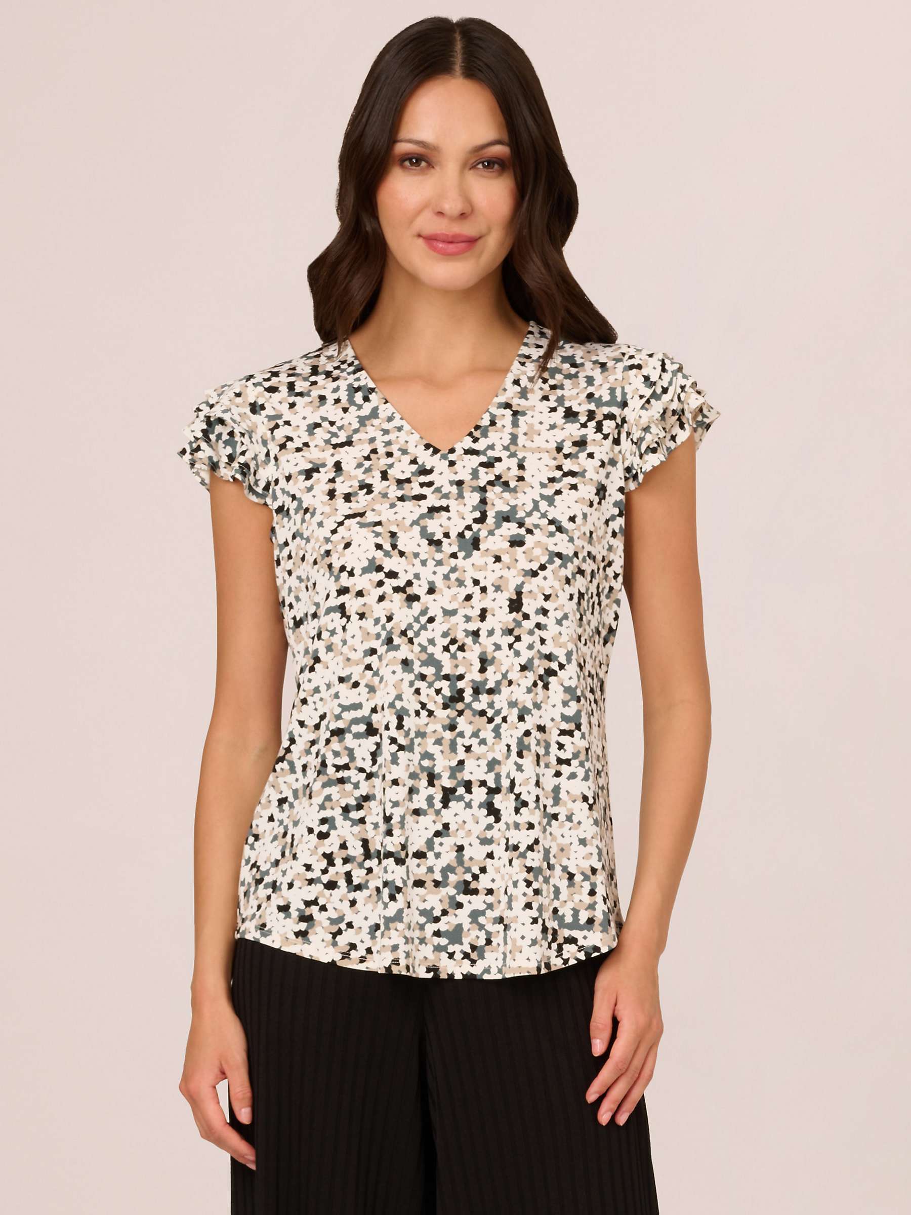 Buy Adrianna Papell Layer Ruffle Sleeve Top, Sea Spray Abstract Online at johnlewis.com