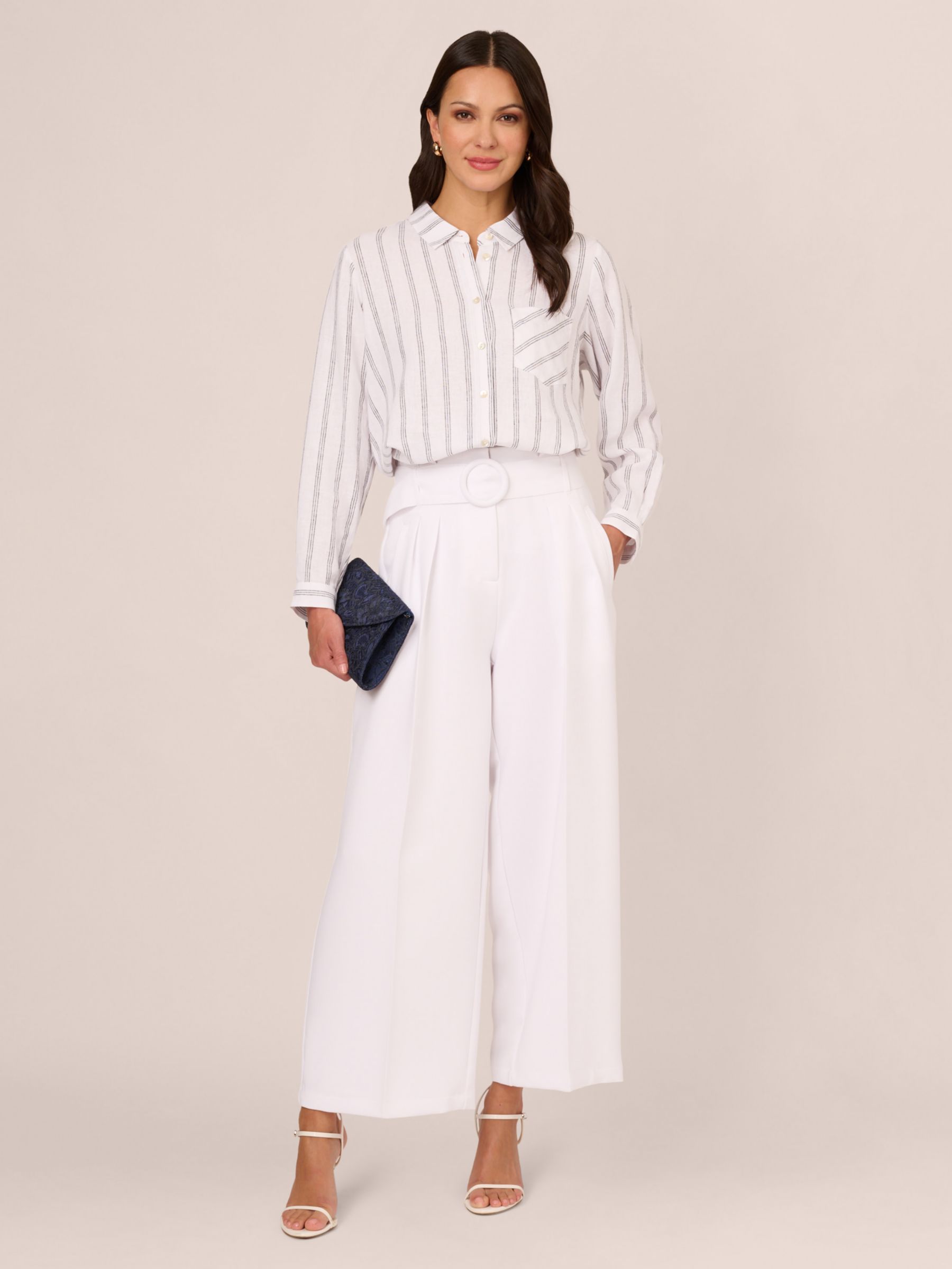 Buy Adrianna Papell Belted Wide Leg Trousers, White Online at johnlewis.com