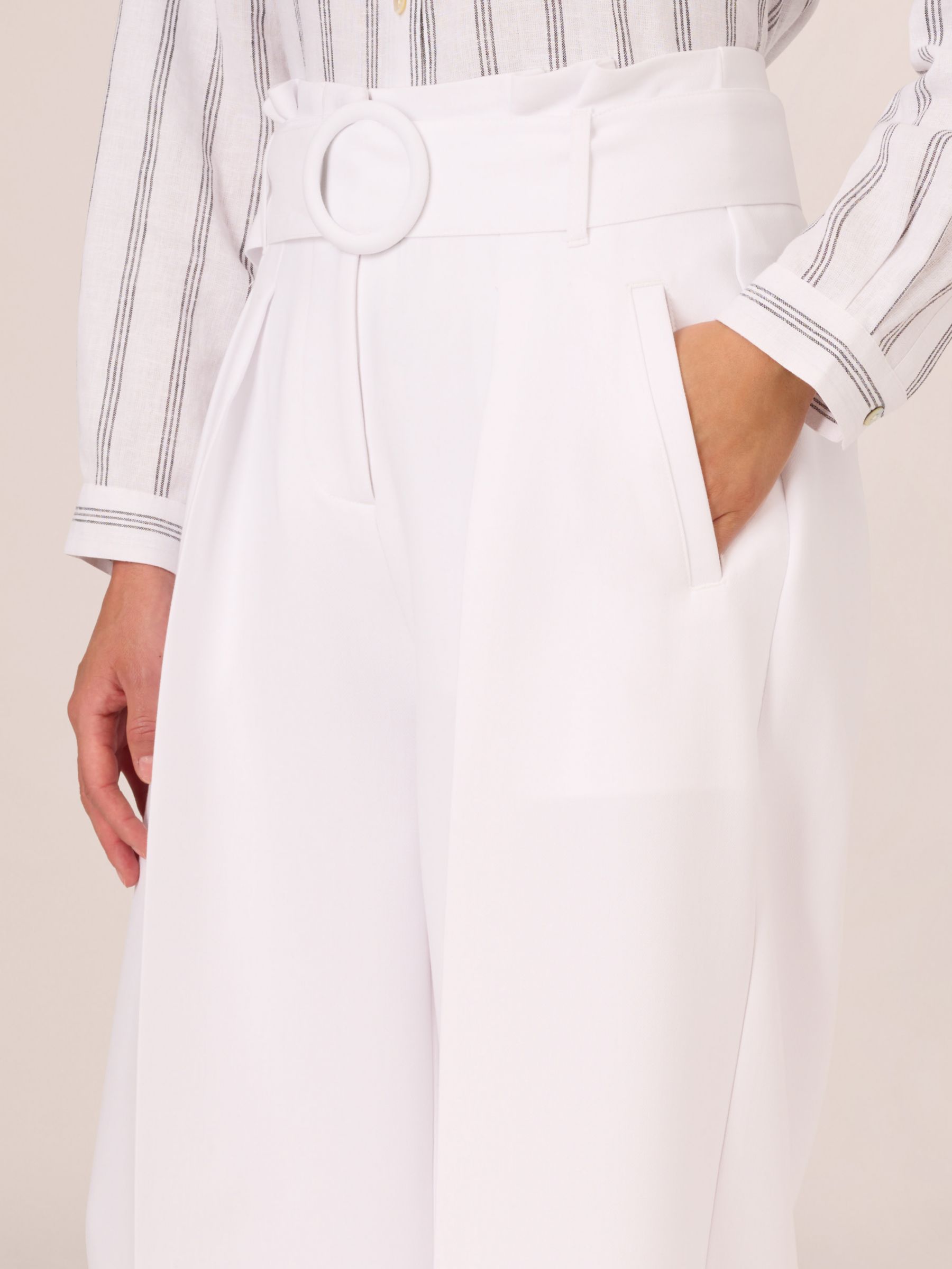 Adrianna Papell Belted Wide Leg Trousers, White, 18