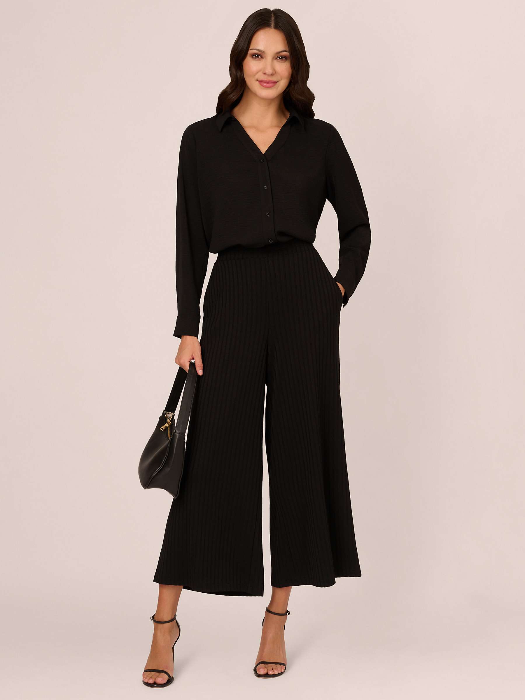 Buy Adrianna Papell Ribbed Pull On Wide Leg Knit Trousers, Black Online at johnlewis.com