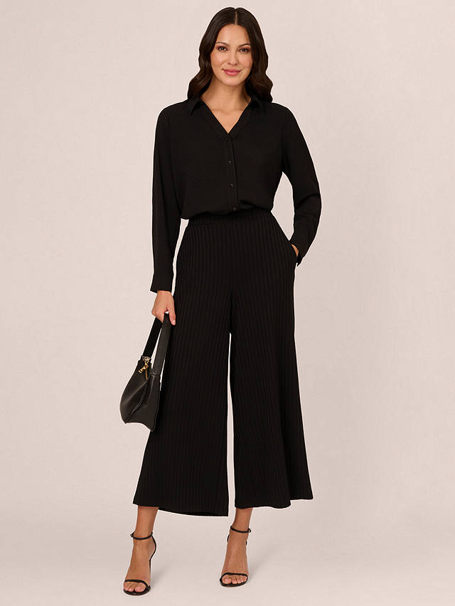 Adrianna Papell Ribbed Pull On Wide Leg Knit Trousers, Black
