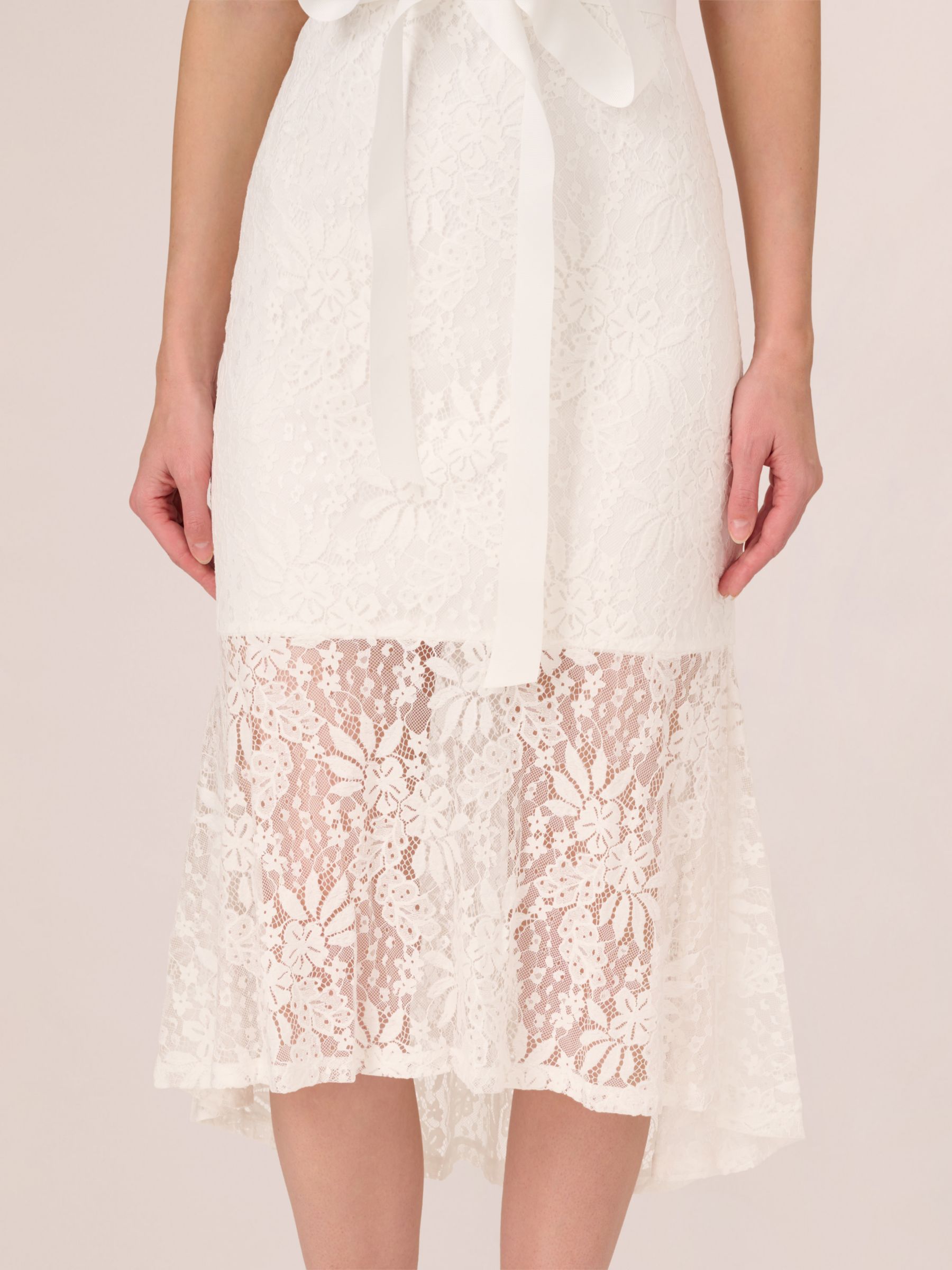 Adrianna Papell Lace Midi Flounce Dress Ivory at John Lewis