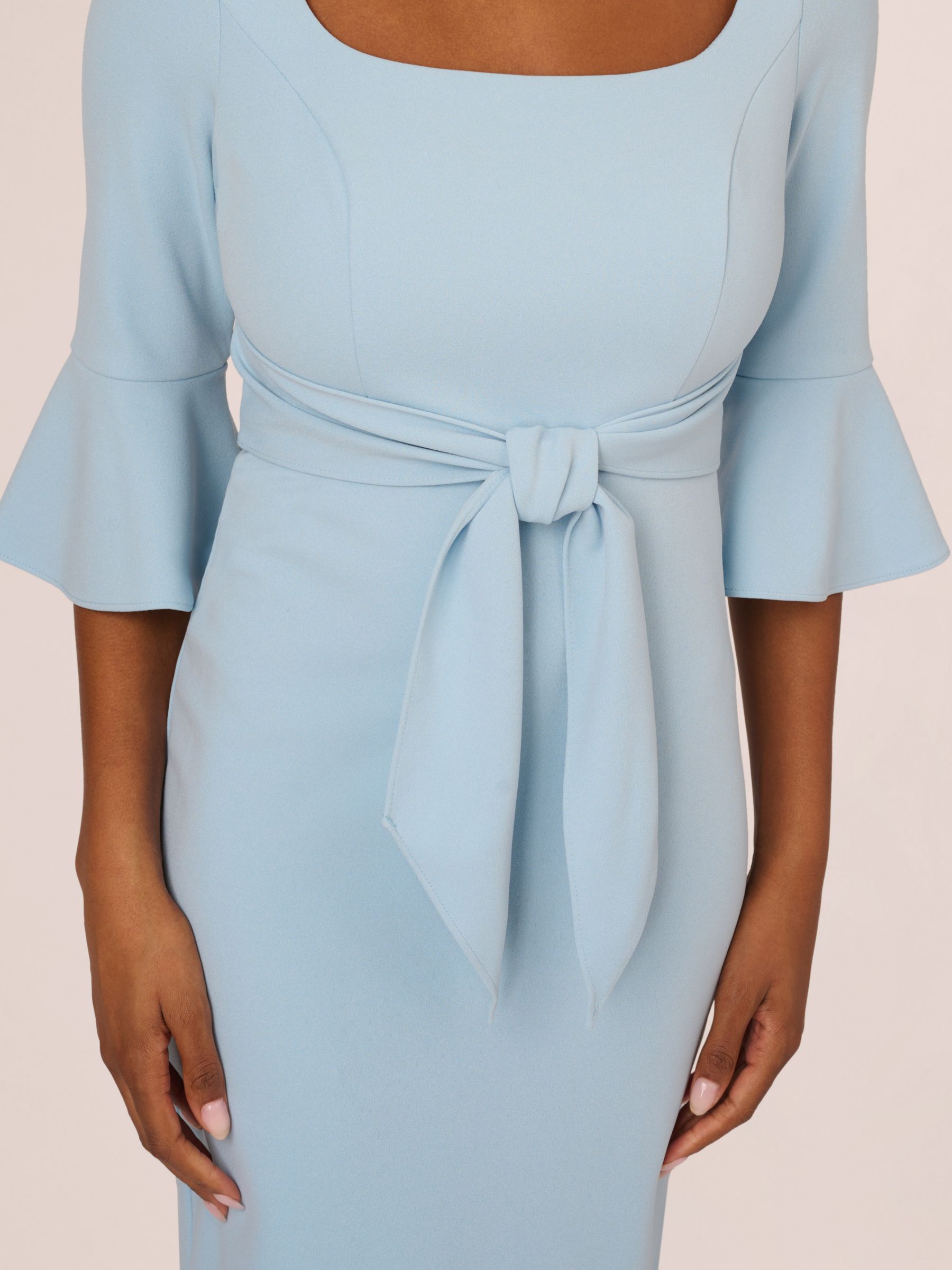 Adrianna Papell Bell Sleeve Tie Front Midi Dress Blue Mist