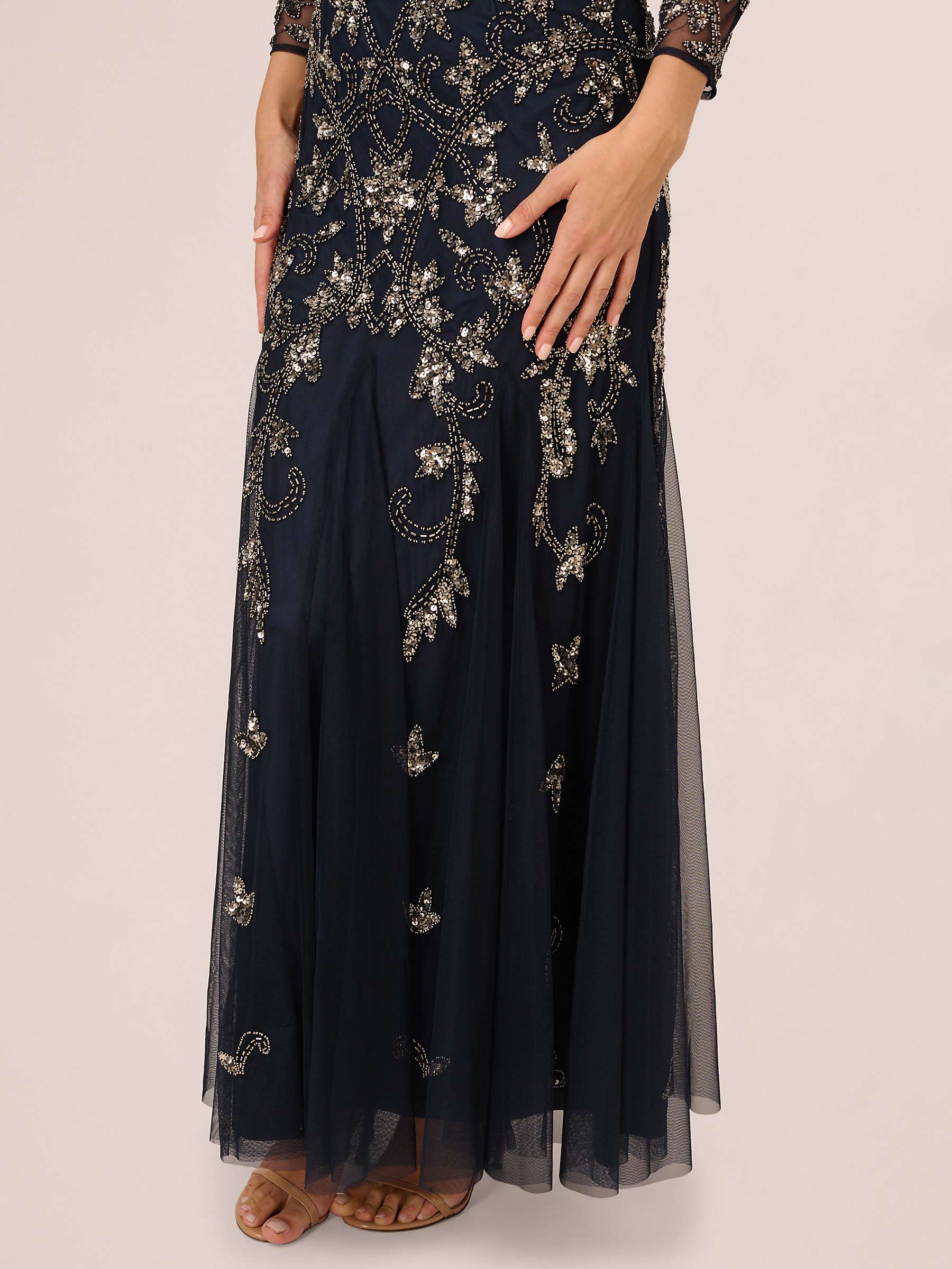 Buy Adrianna Papell Long Sleeve Beaded Dress, Midnight Online at johnlewis.com