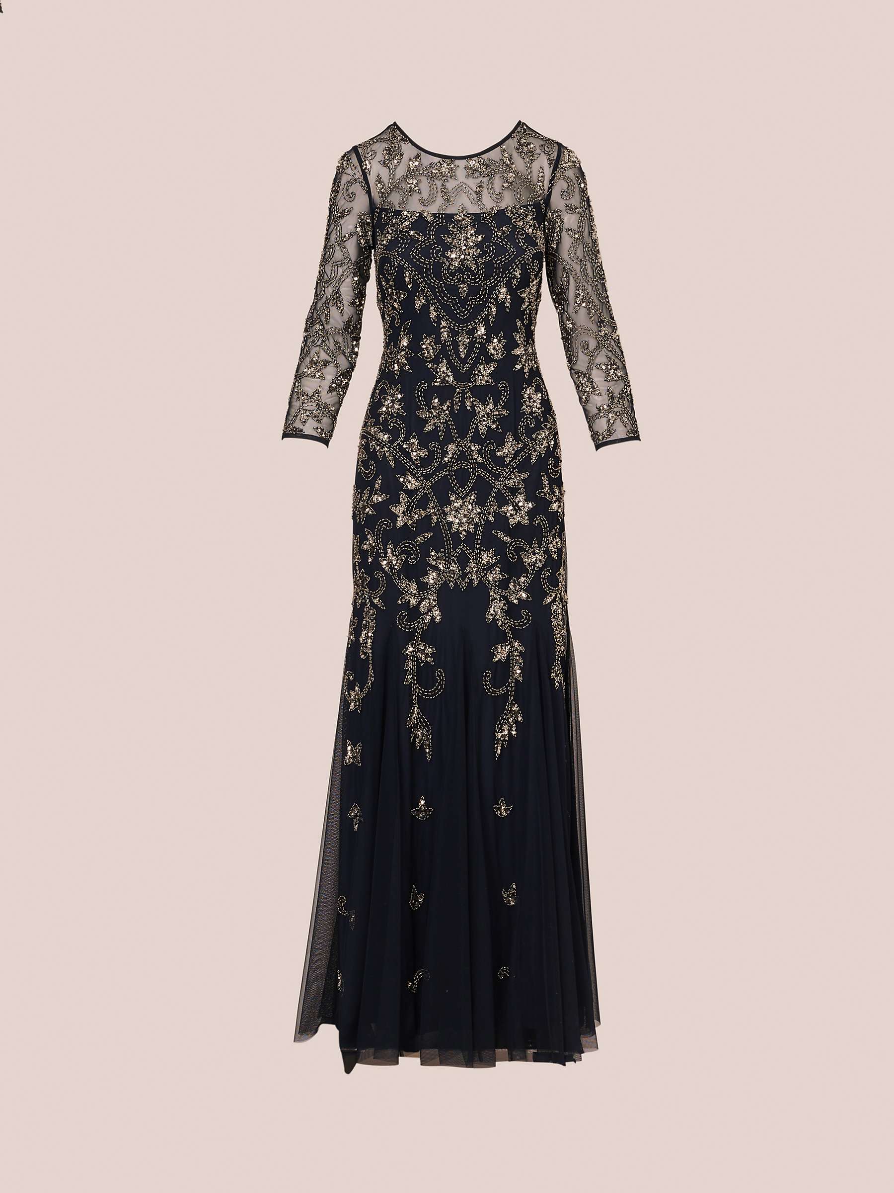 Buy Adrianna Papell Long Sleeve Beaded Dress, Midnight Online at johnlewis.com