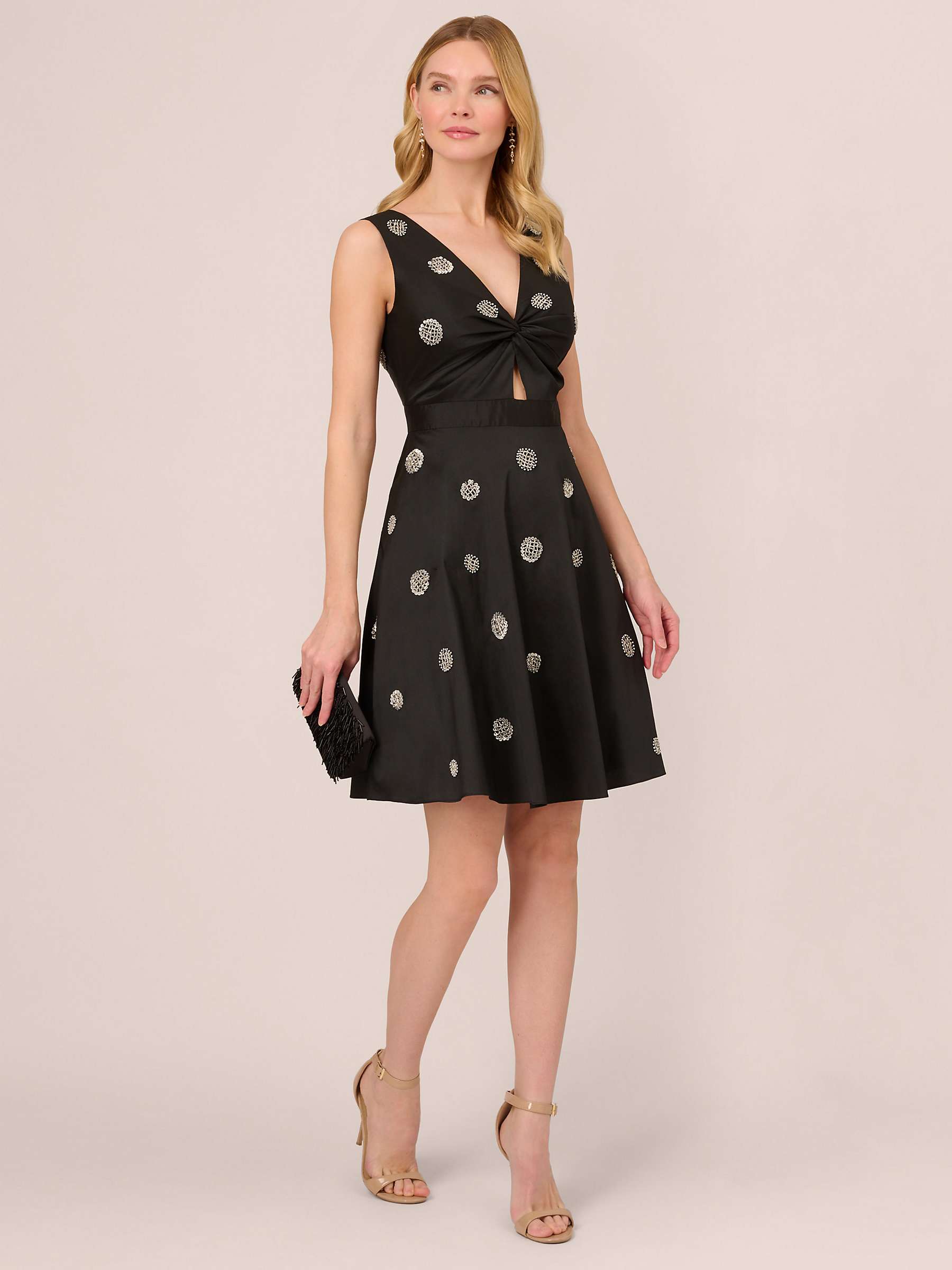 Buy Adrianna Papell Beaded Taffeta Fit And Flare Mini Dress, Black Online at johnlewis.com