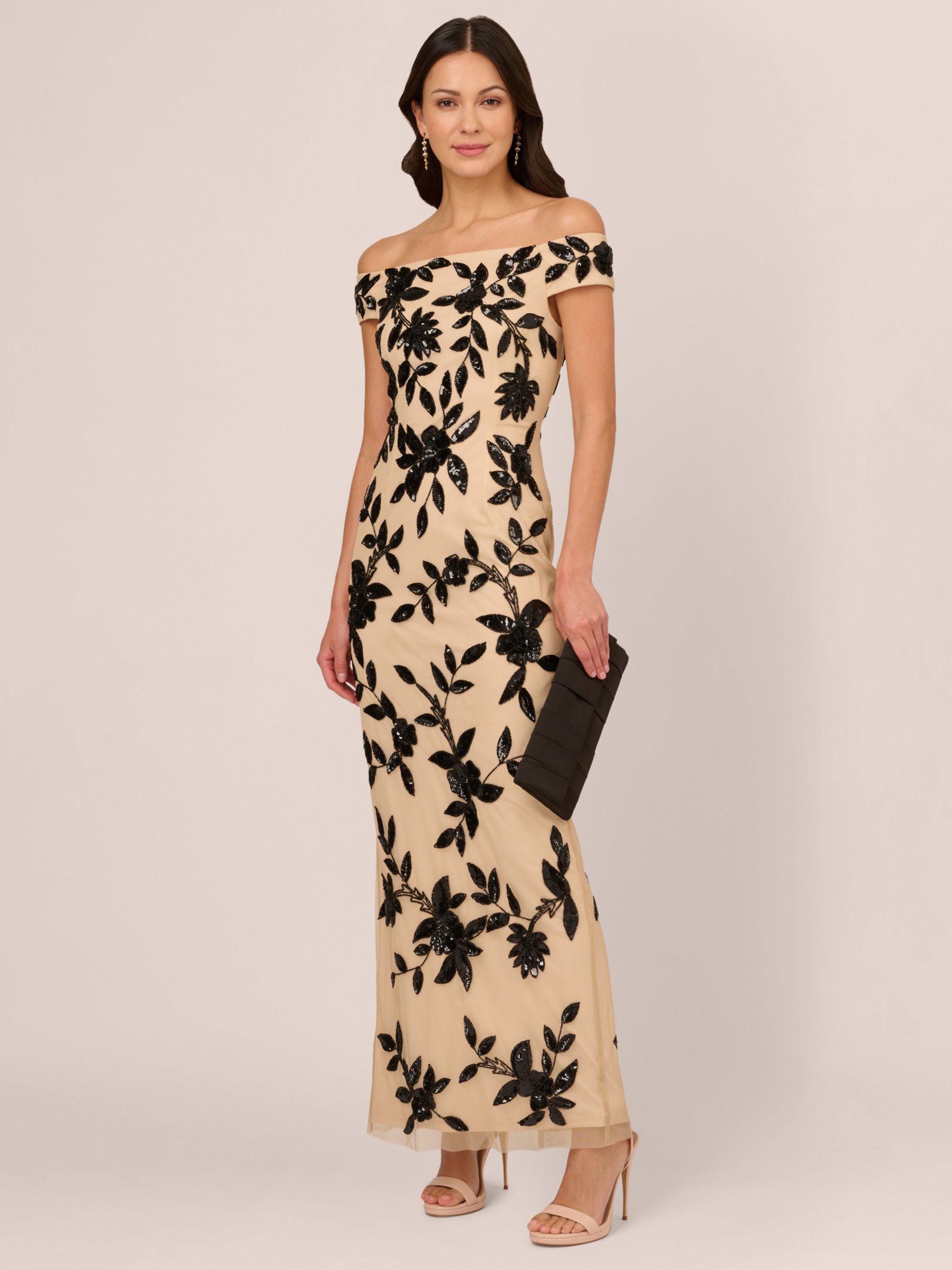 Buy Adrianna Papell Beaded Mesh Maxi Dress, Black/Nude Online at johnlewis.com