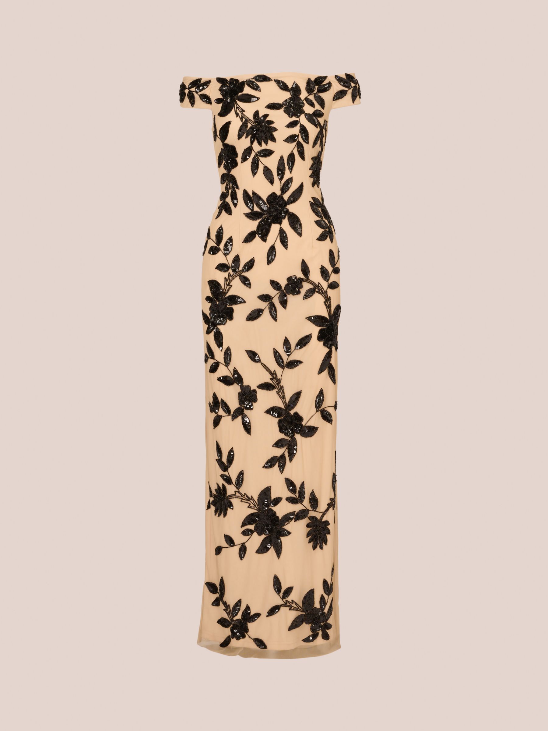 Buy Adrianna Papell Beaded Mesh Maxi Dress, Black/Nude Online at johnlewis.com