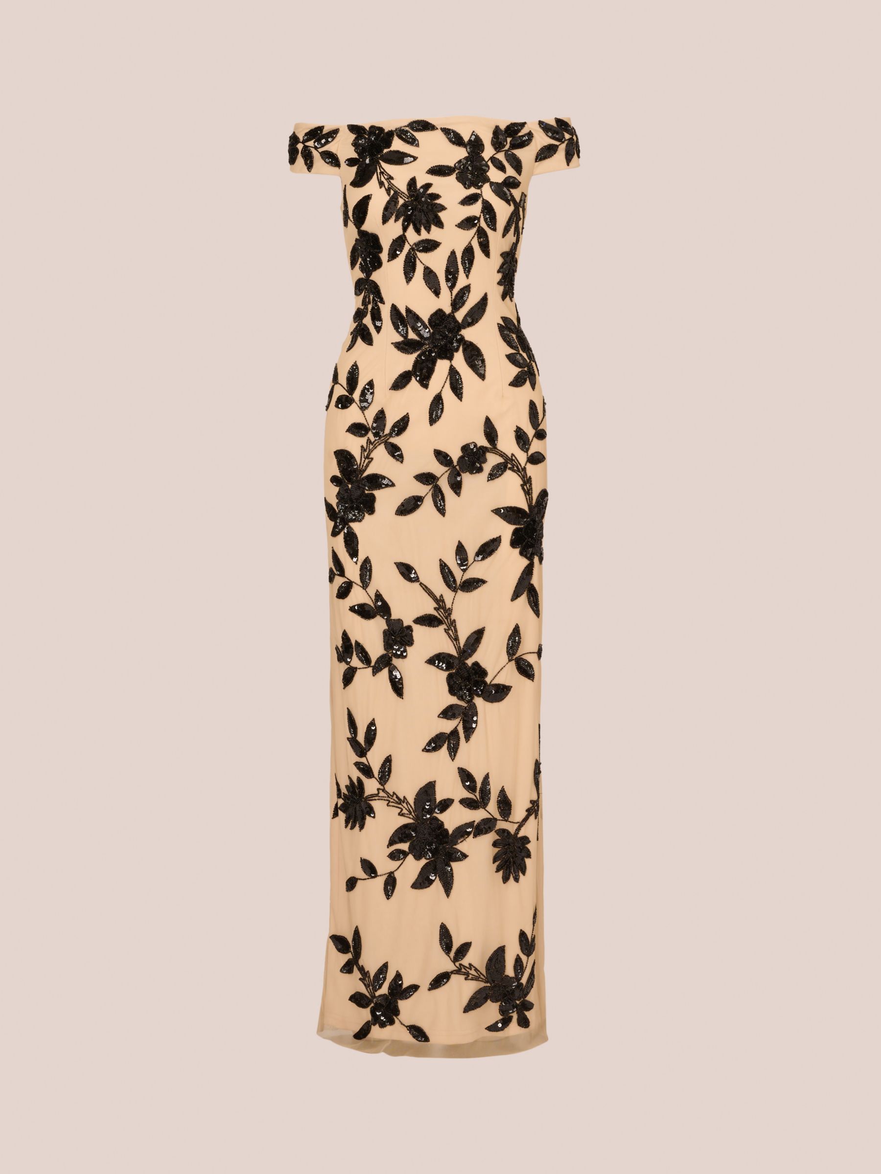 Adrianna Papell Beaded Mesh Maxi Dress Black Nude at John Lewis