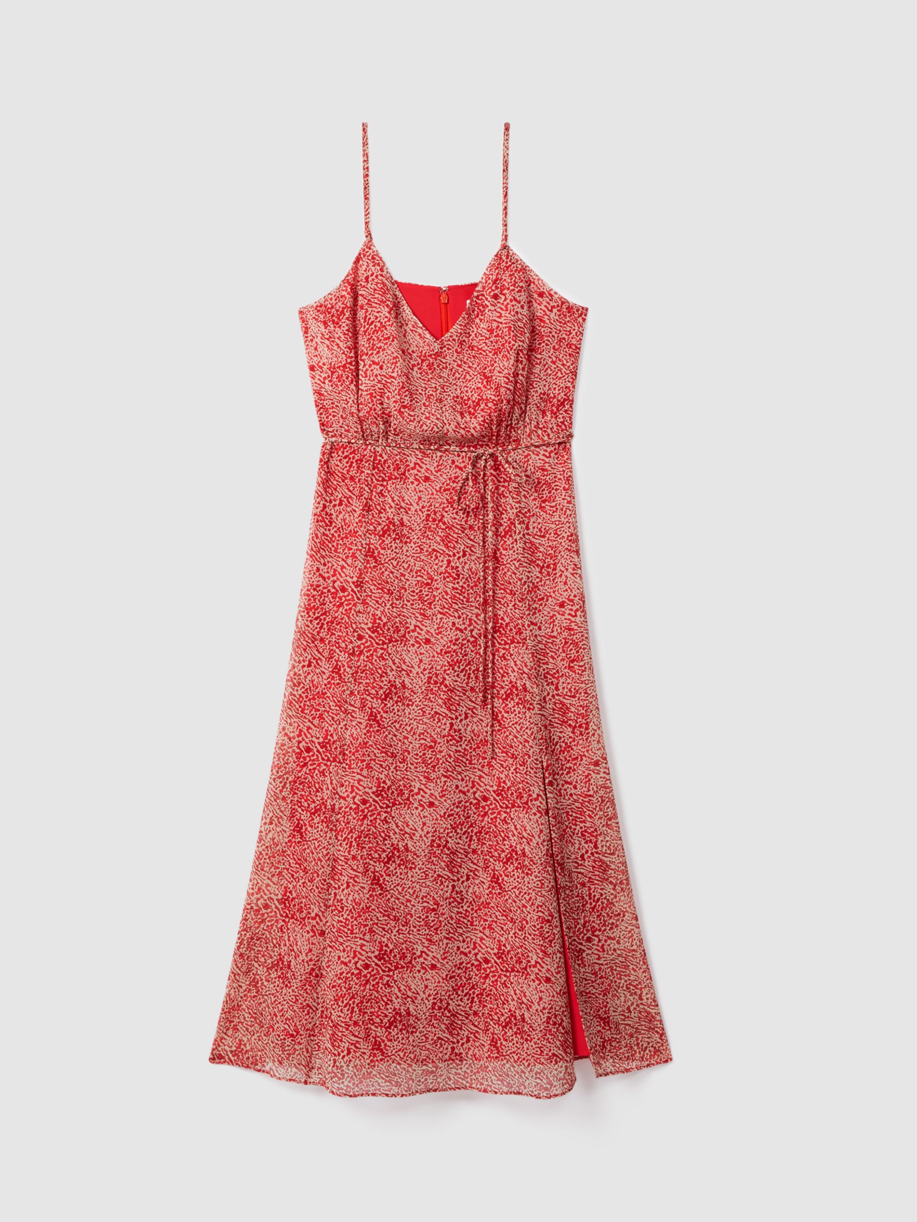 Reiss Olivia Abstract Print Strappy Midi Dress, Red/Nude, 14